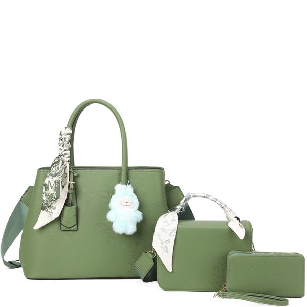 3NI1 TEXTURED SCARF HANDLE SATCHEL W MINI BAG AND WALLET SET