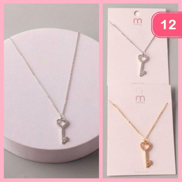 RHIENSTONE HEART KEY CHARM NECKLACE (12 UNITS)