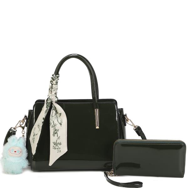 2IN1 CHIC SCARF HANDLE SATCHEL BAG W WALLET SET