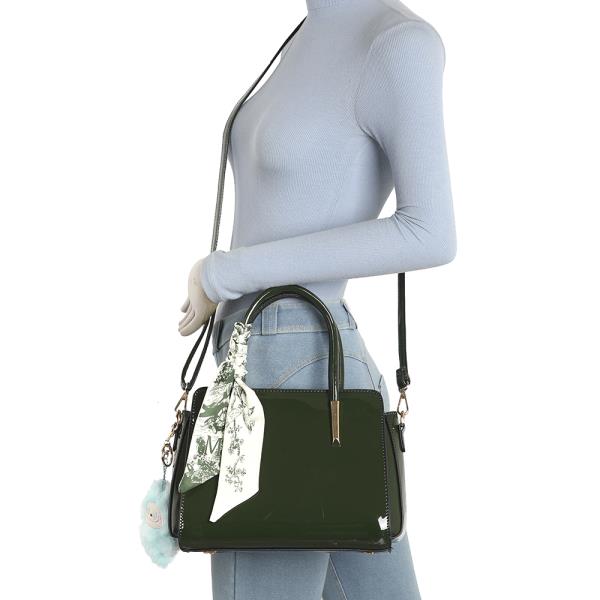 2IN1 CHIC SCARF HANDLE SATCHEL BAG W WALLET SET