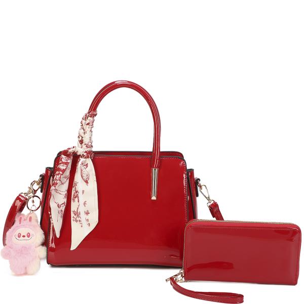 2IN1 CHIC SCARF HANDLE SATCHEL BAG W WALLET SET