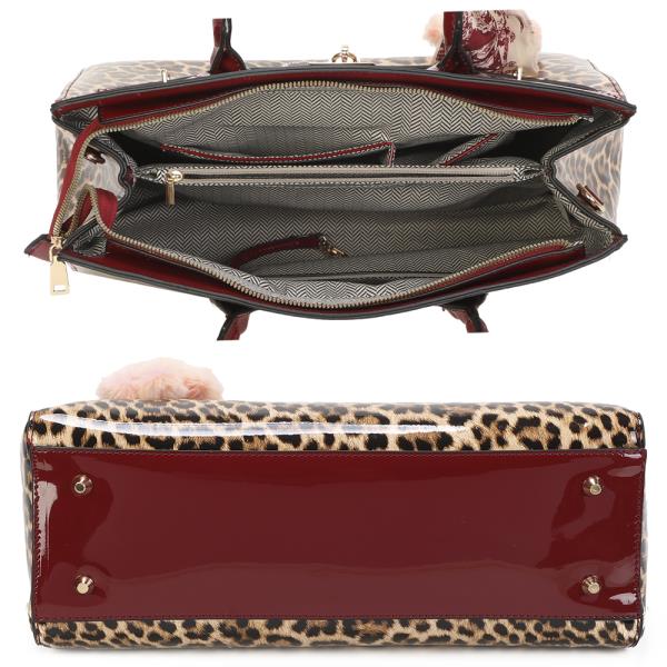 3IN1 LEOPARD PRINT SATCHEL W MATCHING BAG AND WALLET SET