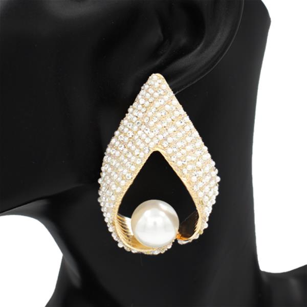 TEXTURED METAL PEARL DROP DANGLE EARRING