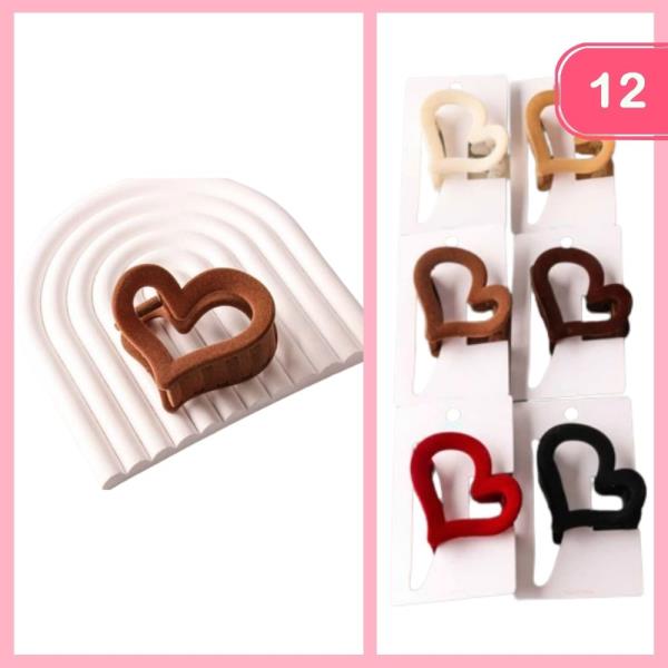 VELVET HEART SHAPED HAIR CLAW CLIP (12 UNITS)