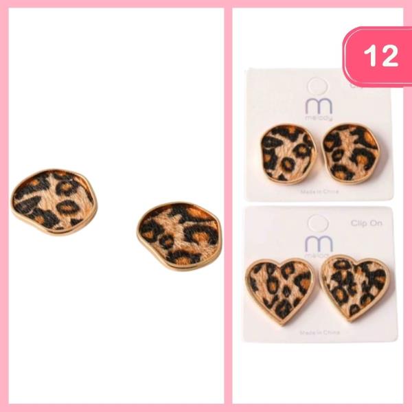 CHEETAH FUR SHAPE CLIP ON EARRING (12 UNITS)