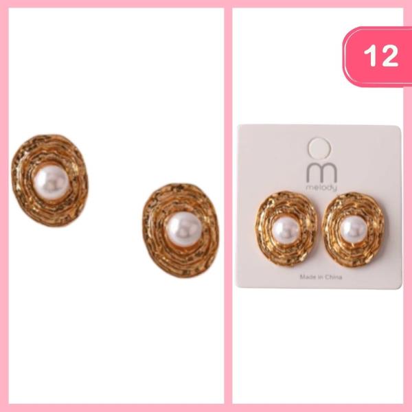 RIBBED ROUND NEST PEARL EARRING (12 UNITS)