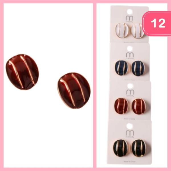 ENAMEL TWIN STRIPE BUTTON EARRING (12 UNITS)
