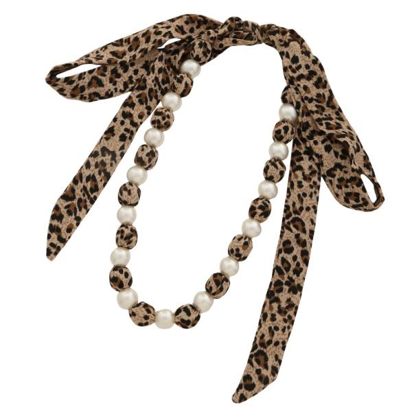 PEARL BEAD ANIMAL PRINT SCARF NECKLACE