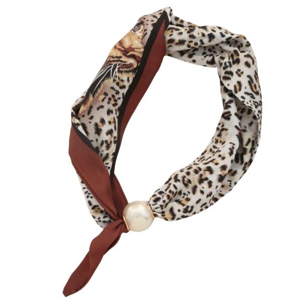 PEARL BEAD ANIMAL PRINT SCARF NECKLACE