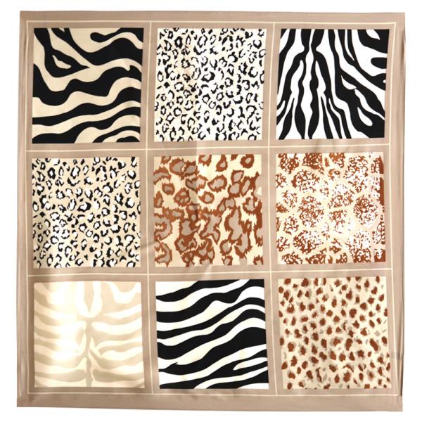 ANIMAL MIX LEOPARD ZEBRA PATCH PRINT SILKY BANDANA SQUARE NECK SCARF