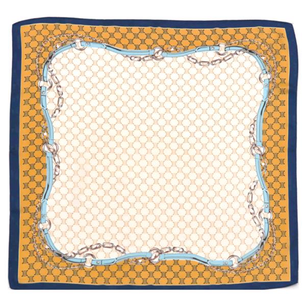 GRID CHAIN BORDER PRINT SILKY BANDANA SQUARE NECK SCARF