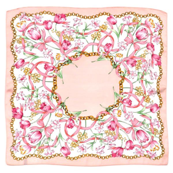 FLOWER CHAIN PRINT SILKY BANDANA SQUARE NECK SCARF