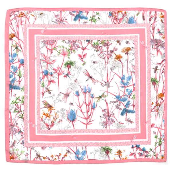 → BOTANICAL FLORAL GARDEN PRINT SILKY BANDANA SQUARE NECK SCARF
