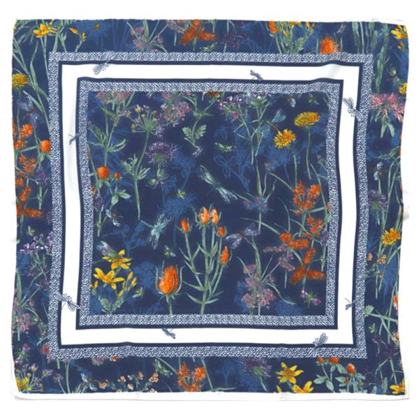 BOTANICAL FLORAL GARDEN PRINT SILKY BANDANA SQUARE NECK SCARF