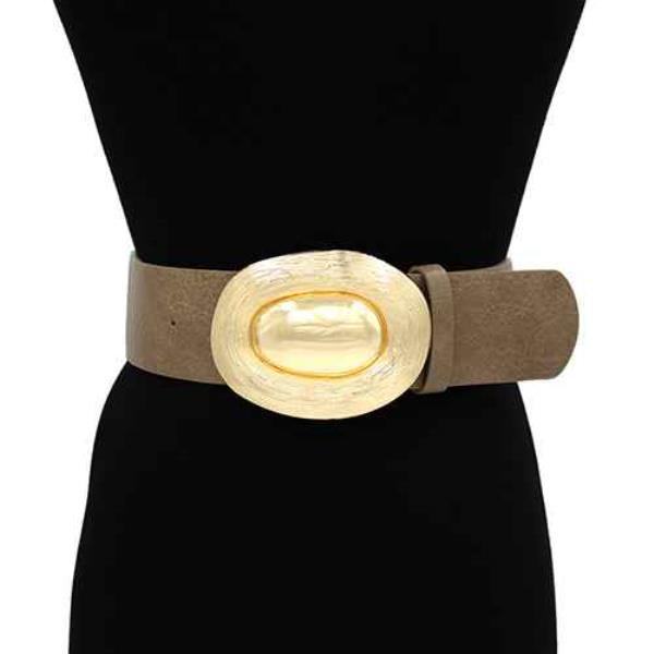 SMOOTH OVAL GOLD BUCKLE LEATHER ELASTIC BELT