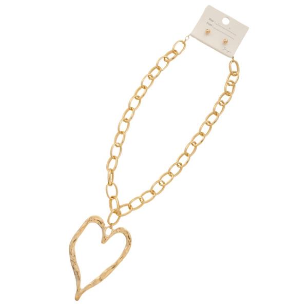 HAMMERED METAL ABSTRACT HEART SHAPE METAL PENDANT NECKLACE