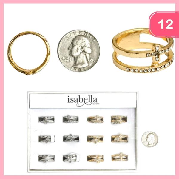 RHINESTONE CROSS RING (12 UNITS)