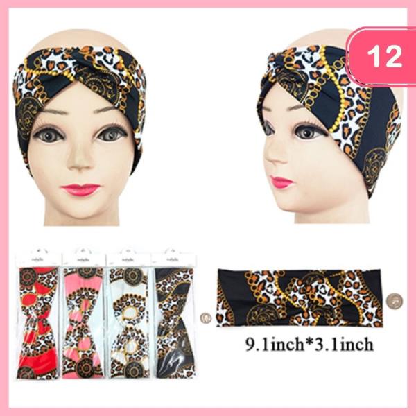 LEOPARD PATTERNED KNOTTED HEADBAND (12 UNITS)