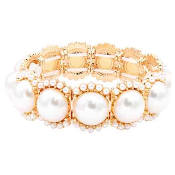 GOLD PLATED  WITH MAIN PEARL  STRETCH BRACELET