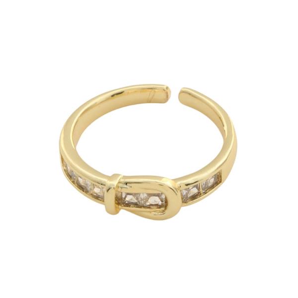 SODAJO CZ GOLD DIPPED BUCKLE SHAPE ADJUSTABLE RING