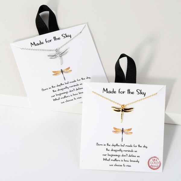 18K GOLD RHODIUM MADE FOR THE SKY DRAGONFLY PENDANT NECKLACE