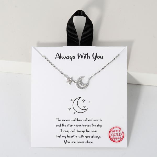 18K GOLD RHODIUM ALWAYS WITH YOU STAR AND MOON PENDANT NECKLACE