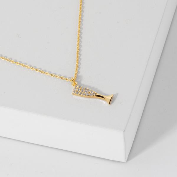 18K GOLD RHODIUM CONGRATULATION CHAMPAGNE GLASS  PENDANT NECKLACE