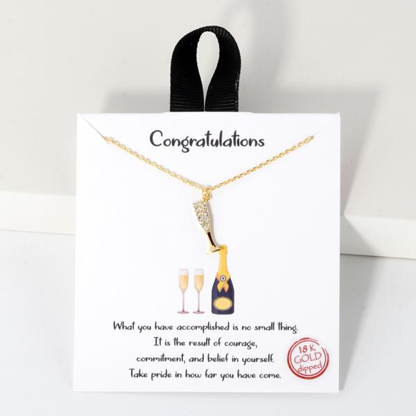18K GOLD RHODIUM CONGRATULATION CHAMPAGNE GLASS  PENDANT NECKLACE