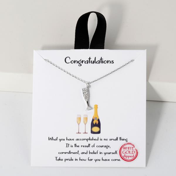 18K GOLD RHODIUM CONGRATULATION CHAMPAGNE GLASS  PENDANT NECKLACE