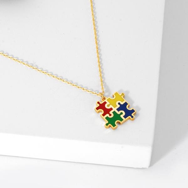 18K GOLD RHODIUM WALK WITH ME PUZZLE PENDANT NECKLACE