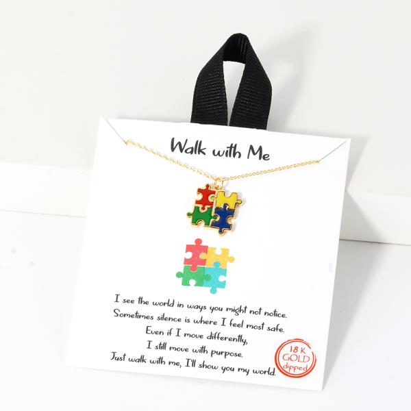 18K GOLD RHODIUM WALK WITH ME PUZZLE PENDANT NECKLACE