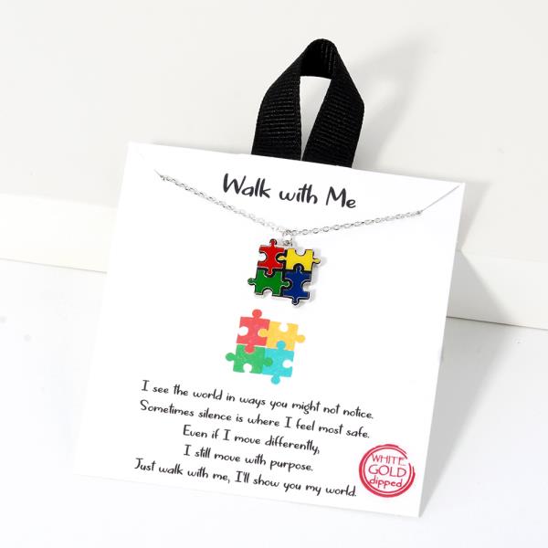 18K GOLD RHODIUM WALK WITH ME PUZZLE PENDANT NECKLACE