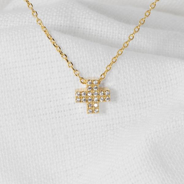 18K GOLD RHODIUM PRAYER CROSS PENDANT NECKLACE