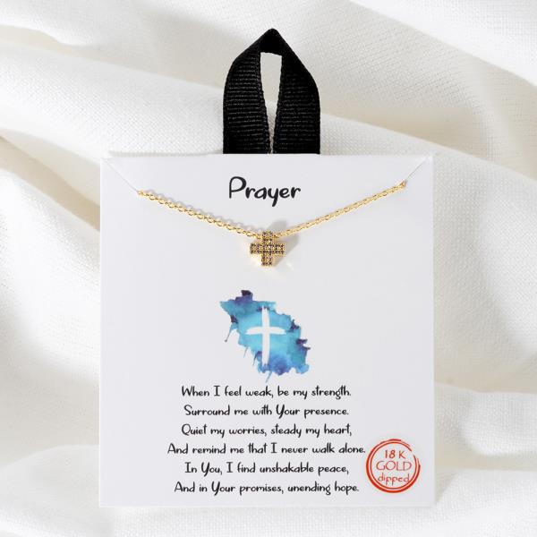 18K GOLD RHODIUM PRAYER CROSS PENDANT NECKLACE
