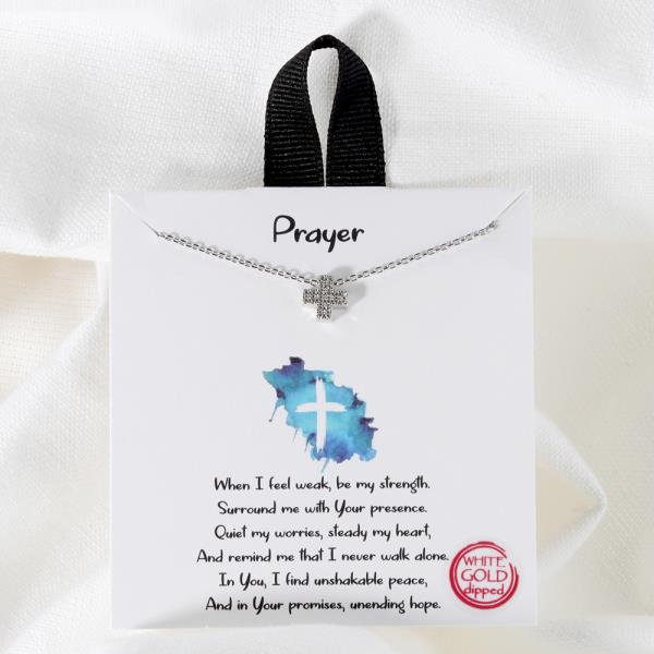 18K GOLD RHODIUM PRAYER CROSS PENDANT NECKLACE
