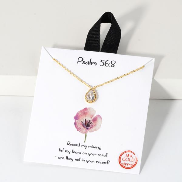 18K GOLD RHODIUM PSALM 56 8 TEARDROP PENDANT NECKLACE