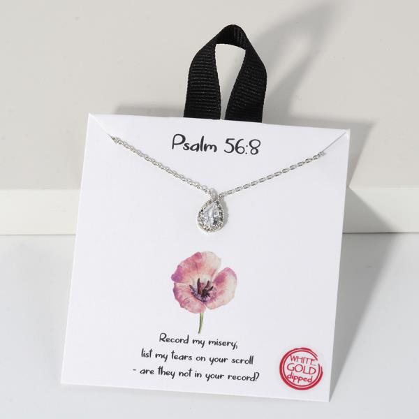 18K GOLD RHODIUM PSALM 56 8 TEARDROP PENDANT NECKLACE