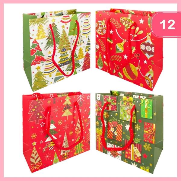 SMALL SQUARE CHRISTMAS DECORATION GIFT BAG (12 UNITS)
