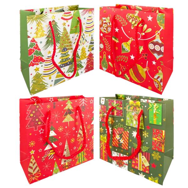 SMALL SQUARE CHRISTMAS DECORATION GIFT BAG (12 UNITS)