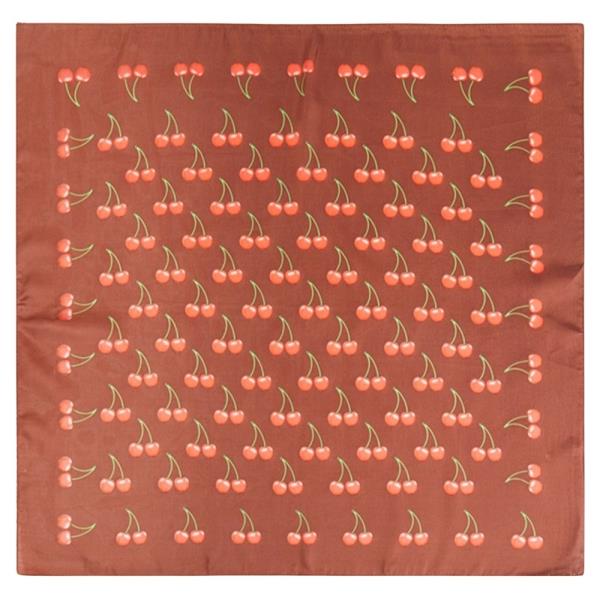 CHERRY MOTIF PRINT SILKY BANDANA SQUARE NECK SCARF