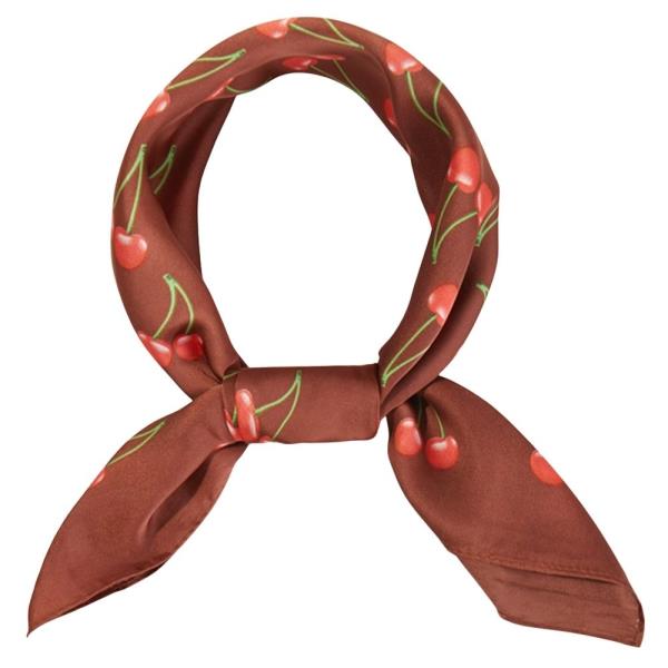 CHERRY MOTIF PRINT SILKY BANDANA SQUARE NECK SCARF