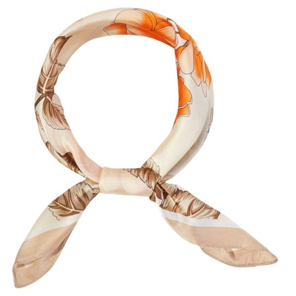 BRIGHT ROSE GARDEN PRINT SILKY BANDANA SQUARE NECK SCARF