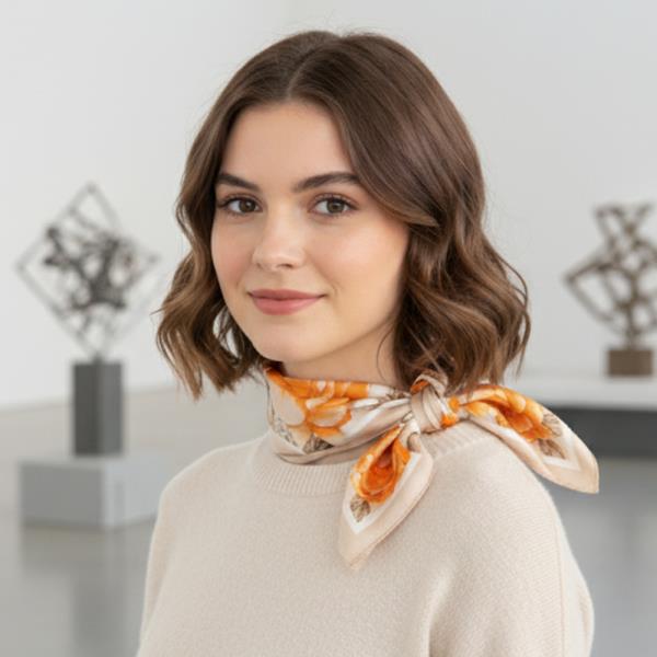 BRIGHT ROSE GARDEN PRINT SILKY BANDANA SQUARE NECK SCARF