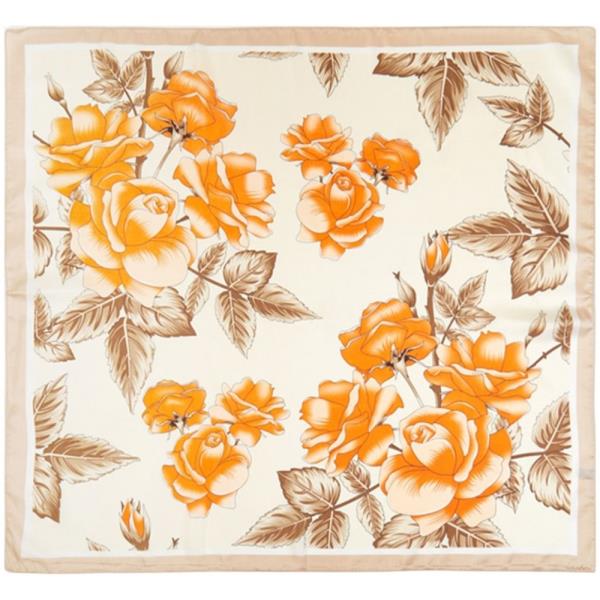 BRIGHT ROSE GARDEN PRINT SILKY BANDANA SQUARE NECK SCARF