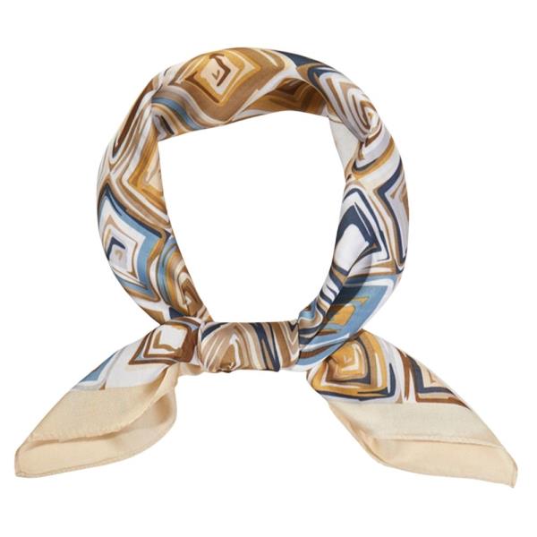 GEOMETRIC ABSTRACT SQUARE PATTERN SILKY BANDANA SQUARE NECK SCARF