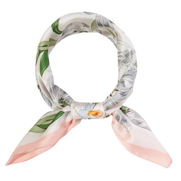 SPRING TULIP FLORAL PRINT SILKY BANDANA SQUARE NECK SCARF