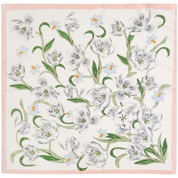 SPRING TULIP FLORAL PRINT SILKY BANDANA SQUARE NECK SCARF