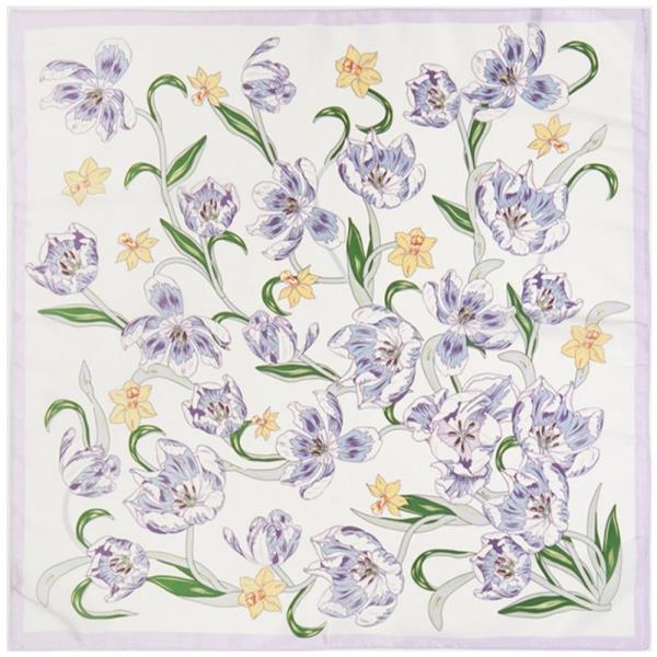 SPRING TULIP FLORAL PRINT SILKY BANDANA SQUARE NECK SCARF