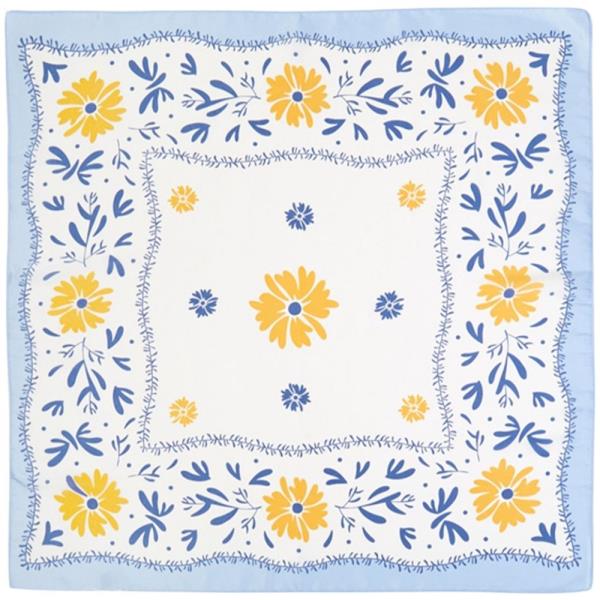 DAISY BORDER EMBROIDERY PRINT SILKY BANDANA SQUARE NECK SCARF