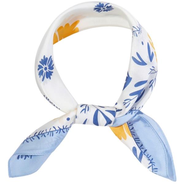 DAISY BORDER EMBROIDERY PRINT SILKY BANDANA SQUARE NECK SCARF